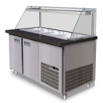 Banco di preparazione refrigerato a 2 porte con vetro retto, 3x GN 1/1, 0°/+10°C