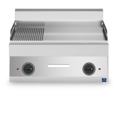 Fry top elettrico da banco, piastra 1/3 rigata e 2/3 liscia