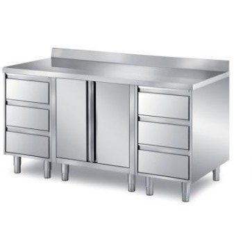 Tavolo con 2 cassettiere a 3 cassetti + 2 ante a battenti -alzatina mm 2000x700x850 h