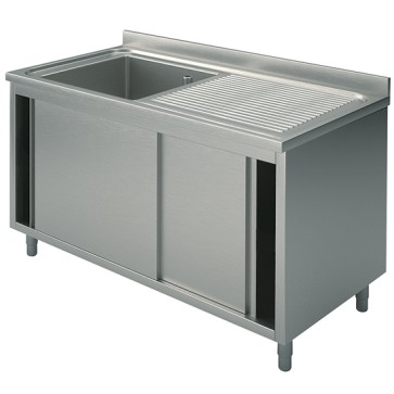 Lavatoio armadiato, porte scorrevoli, 1 vasca sinistra, 1300x600 mm.