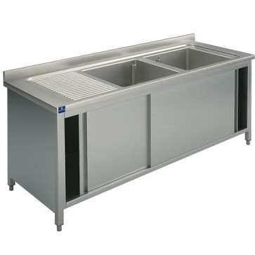 Lavello armadiato 2 vasche a destra con gocciolatoio, 1800x700 mm