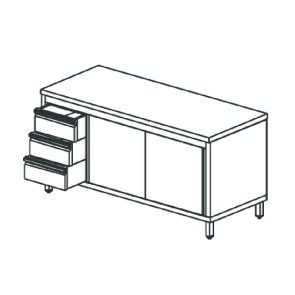 tavolo armadiato neutro con cassettiera a sinistra, senza alzatina, 1500x600 mm