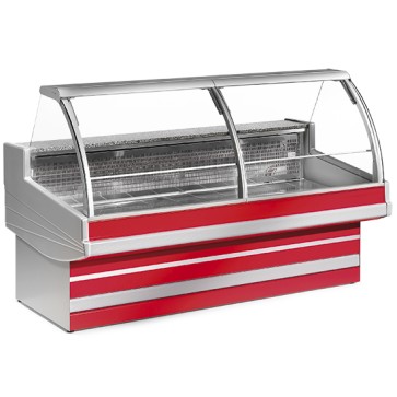 Banco carne refrigerato statico,vetro curvo, larghezza=2500 mm