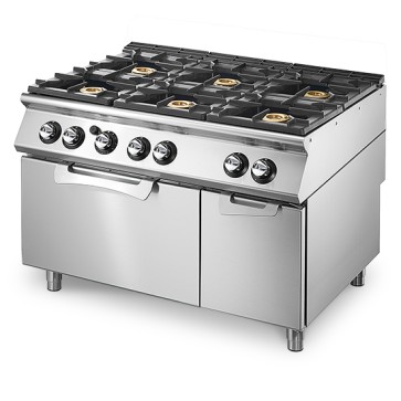 Cucina a gas su forno a gas statico GN 2/1 e vano chiuso, 6 bruciatori