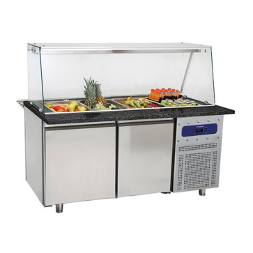 Banco di preparazione refrigerato a 2 porte con struttura in vetro, 4x GN 1/1 h=150 mm