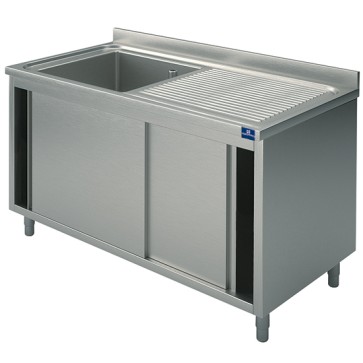 Lavatoio armadiato con porte scorrevoli, 1 vasca sinistra per cucine industriale