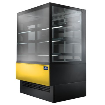 Espositore professionale refrigerato per pasticceria / gastronomia, ventilato con 3 ripiani e vetro retto, +0°/+2°C, l=900 mm