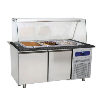 banco di preparazione riscaldato a 2 porte con struttura in vetro, 4x GN 1/1 h=100 mm