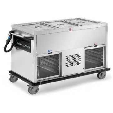 Carrello termico bagnomaria con vasca unica (gn escluse), n.1 vano riscaldato + n.1 vano refrigerato armadiati, versione con vasche separate
