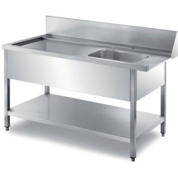 Tavolo di entrata lavastoviglie con alzatina h 200 + 1 vasca dx. mm 1600x700x850 h