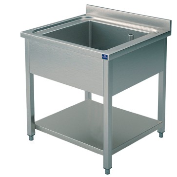Lavello 1 vasca su gambe con ripiano, 800x700 mm per cucine industriale
