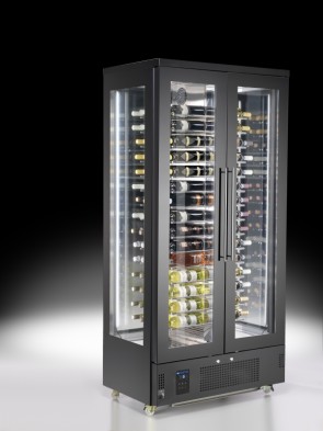 Espositore refrigerato per vini a isola per 128 bottiglie con 4 porte, +4°/+14°C
