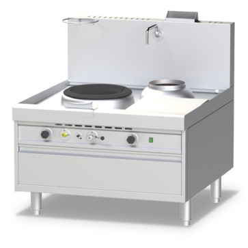 Cucina cinese bruciatore soffiato a gas con sistema di lavaggio fuoco da 58 Kw e 1 zuppiera da 13 kw