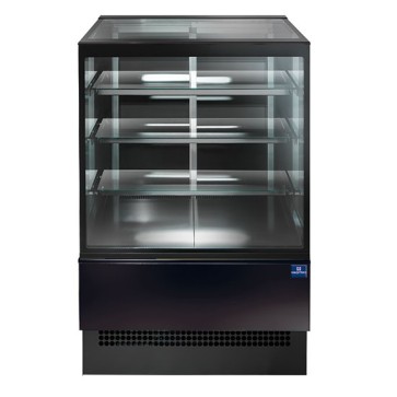 Espositore caldo ventilato con 3 ripiani e vetro retto, l=1800 mm - RAL9005