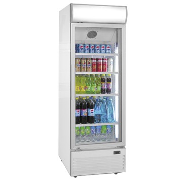 Frigovetrina porta professionale vetro battente,cap. 430 lt, temp. 0/+10°C, cassonetto superiore luminoso.