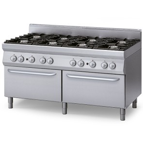 Cucina a gas su 2 forni a gas statici GN 2/1, 8 bruciatori