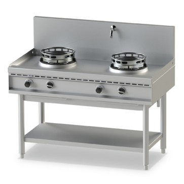 piano di cottura wok a gas con ripiano, 2 fuochi, 1 rubinetto acqua