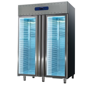 Frigorifero da 1400 litri in inox con porte in vetro, GN 2/1, -2°/+8°C, 85 mm isolamento