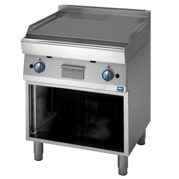 Fry top a gas su base aperta, piastra liscia - 700 mm