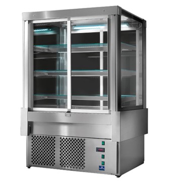 Espositore refrigerato ventilato con 4 porte e 3 ripiani, +3°/+5°C, l=1800 mm - RAL9005