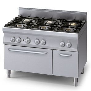 Cucina a gas su forno elettrico statico gn 2/1 e vano chiuso, 6 bruciatori