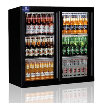 Vetrina refrigerata sottobanco back bar per bottiglie 2 porte battente, Cap 208 litri , 4 griglie +1/+10 °C