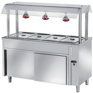 Elemento bagnomaria isola centrale con vasca mm.200h per gn1/1 mm.150h. vano con scorrevoli. dim. mm. 1200x700x1500h.