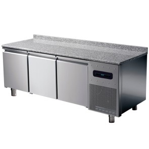 tavolo refrigerato per pasticceria a 3 porte 600x400 mm con piano in granito e alzatina, -2°/+8°C