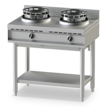 piano di cottura wok a gas con ripiano, 2 fuochi