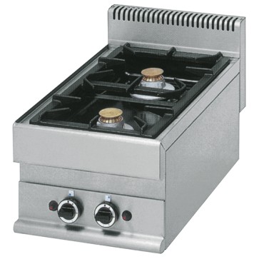 Piano di cottura gas Professionale con 2 bruciatori e fiamma pilota).