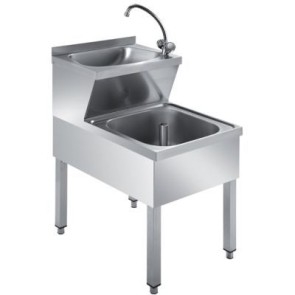 Lavatoio doppia vasca completo di rubinetto a leva - mm 500x700x850 h