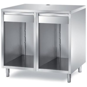 Tavolo per macchina da caffè composto da: n.2 vani a giorno + n.2 cassetti (1 con battifiltro) mm 1000x700x1100 h