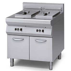 Friggitrice gas 2 vasche capacità 13+13 lt su vano con porte