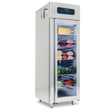 Frigorifero da 700 litri in inox GN 2/1 con porta in vetro, -2°/+8°C