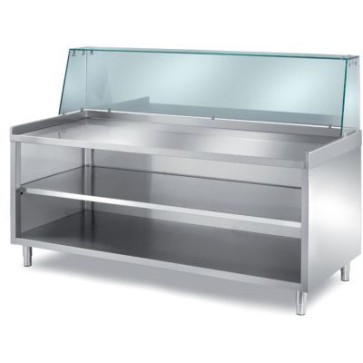 Tavolo pizza al taglio neutro con piano inox e vetro soprastante 2000x800x1300h