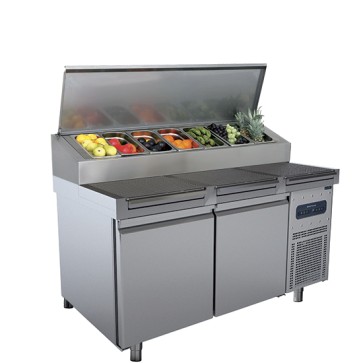 Tavolo di preparazione refrigerato 2 porte 46x66 con piano grigliato, 9x GN 1/3 h=150 mm