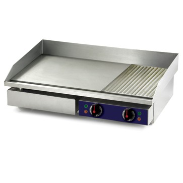 Fry top elettrico professionale 2 zone, piastra liscia/rigata da banco