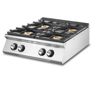 Piano di cottura gas professionale versione top con 4 bruciatori.
