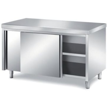 Base neutra retro banco bar con ante scorrevoli, ripiano intermedio mm 1000x600x900 h