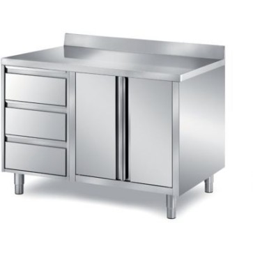 Tavolo con cassettiera a 3 cassetti + 2 ante battenti - mm 1600x700x850 h