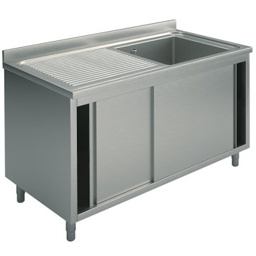 Lavatoio armadiato, porte scorrevoli, 1 vasca destra, 1300x600 mm.