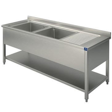 Lavello 2 vasche a sinistra con gocciolatoio, per cucine industriale 1600x700 mm