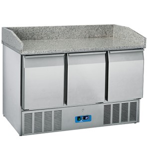 Tavolo refrigerato con 3 porte GN1/1 e con piano in granito con alzatina