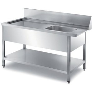 Tavolo di entrata lavastoviglie con alzatina h 200 + 1 vasca dx. mm 1600x700x850 h