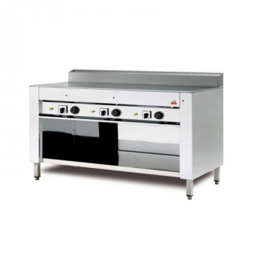 Cuocipiada elettrico su vano inox a giorno, piana in ferro 1800x600mm.