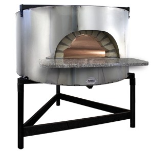 Forno pizza a legna con facciata in acciao inox, platea ø 130 cm, capacità 6/7 pizze