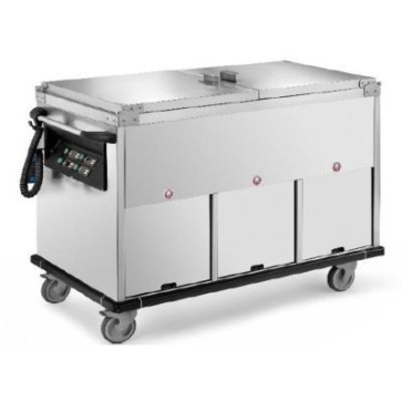 Carrello termico vasca unica struttura inox, cap. 2gn1/1 h 200 con 1 vano neutro e 1 riscaldato mm 850x700x1000 h con coperchi a ribalta