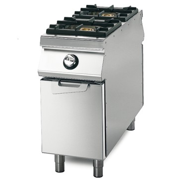 Cucina gas da 2 fuochi su vano con porte, bacinelle in acciaio inox, comandi 2 lati