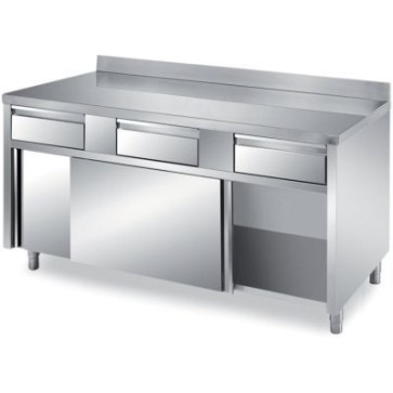 Tavolo con cassetti gn1/1 h 10 cm in linea vano inferiore con scorr + alzat mm2100x600x850 h