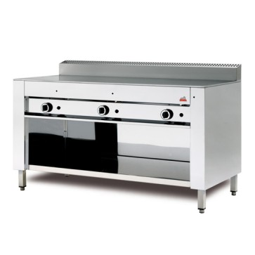 Cuocipiada a gas su vano inox a giorno, piana in ferro 900x600mm.